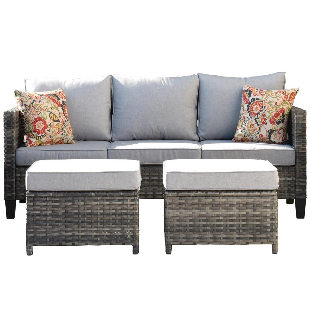 New Vultros Rattan Outdoor Sofa with Light Gray Cushions and Iron Frame