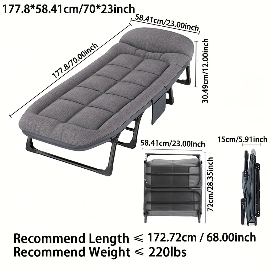Heavy-Duty Adjustable Portable Folding Bed, Pillow & Blanket - 550 lbs Weight Capacity, Foldable Single Bed Frame