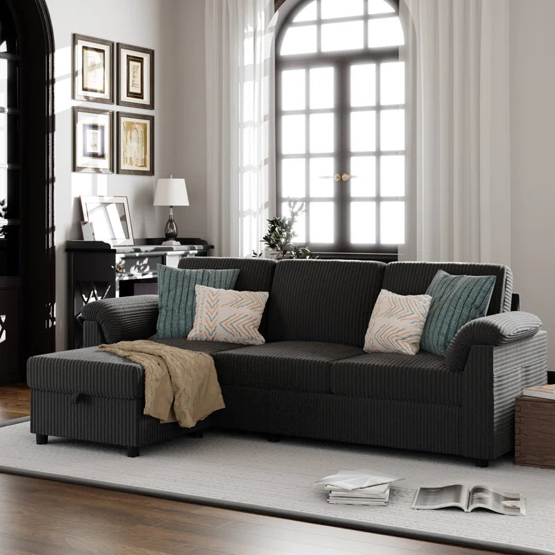 Modern L-Shaped Sofa with Ottoman – Soft Fabric, Compact Design for Living Room, Apartment, or Office, 79