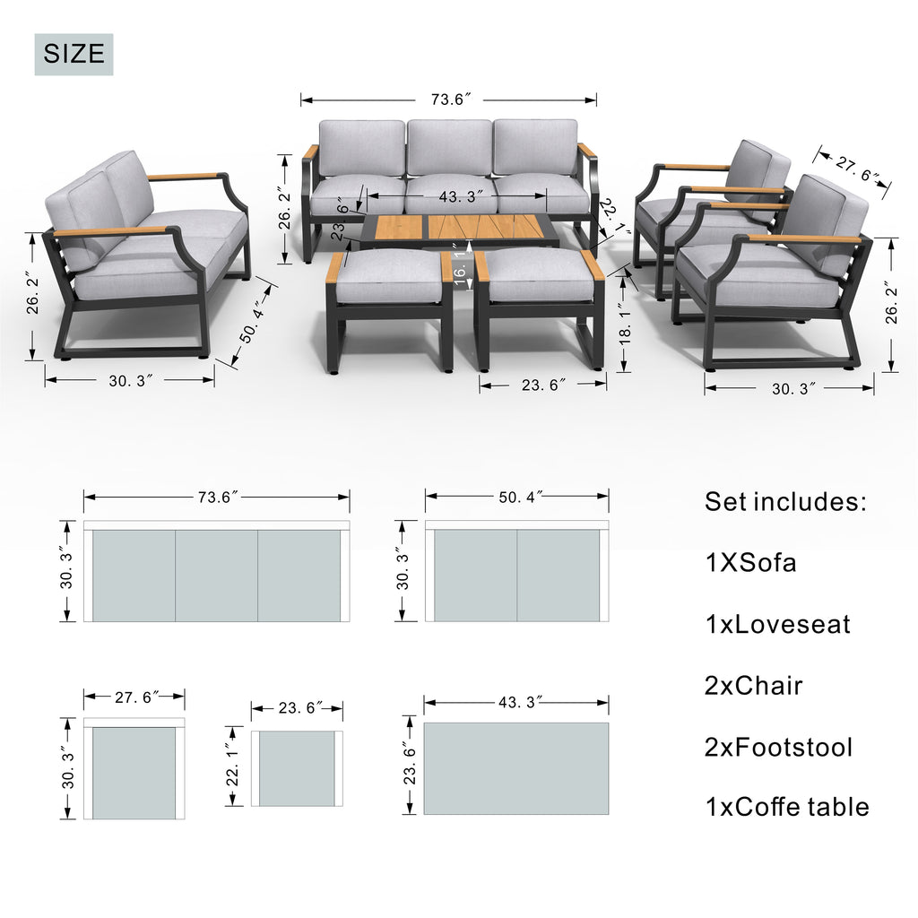 Mella 7 -Piece 2 Patio Sofa Conversation Set with Gray Cushions