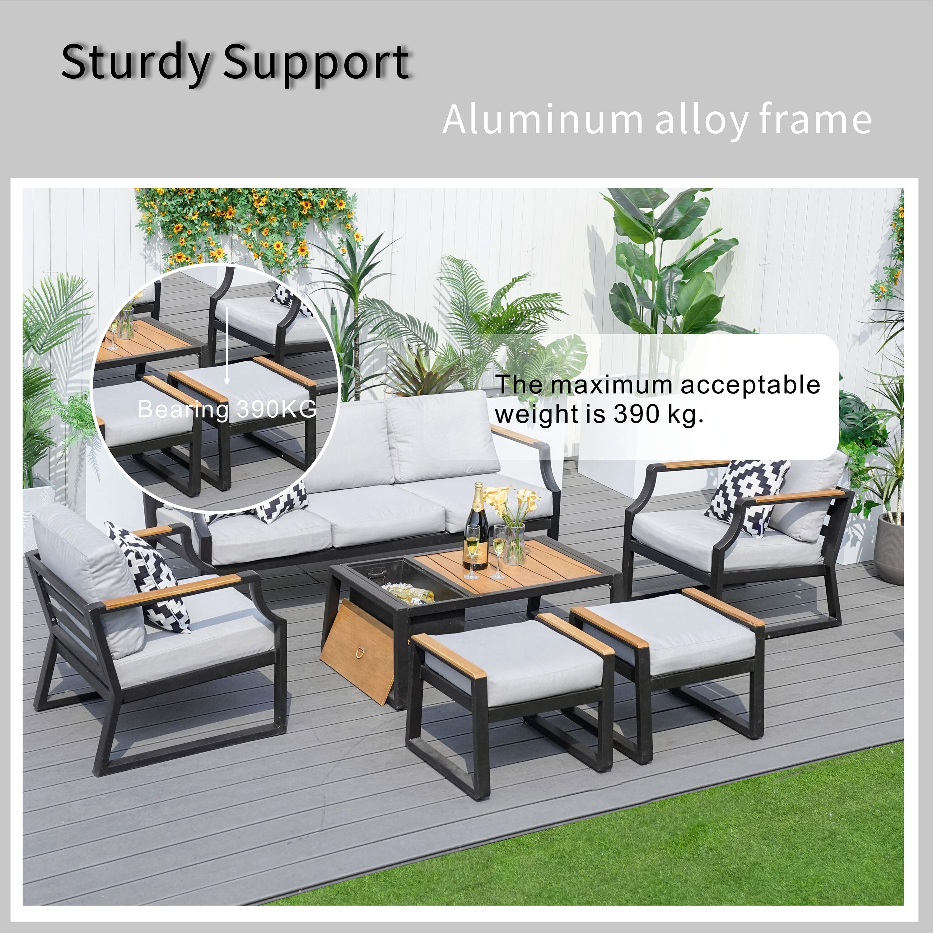 Mella 7 -Piece 2 Patio Sofa Conversation Set with Gray Cushions