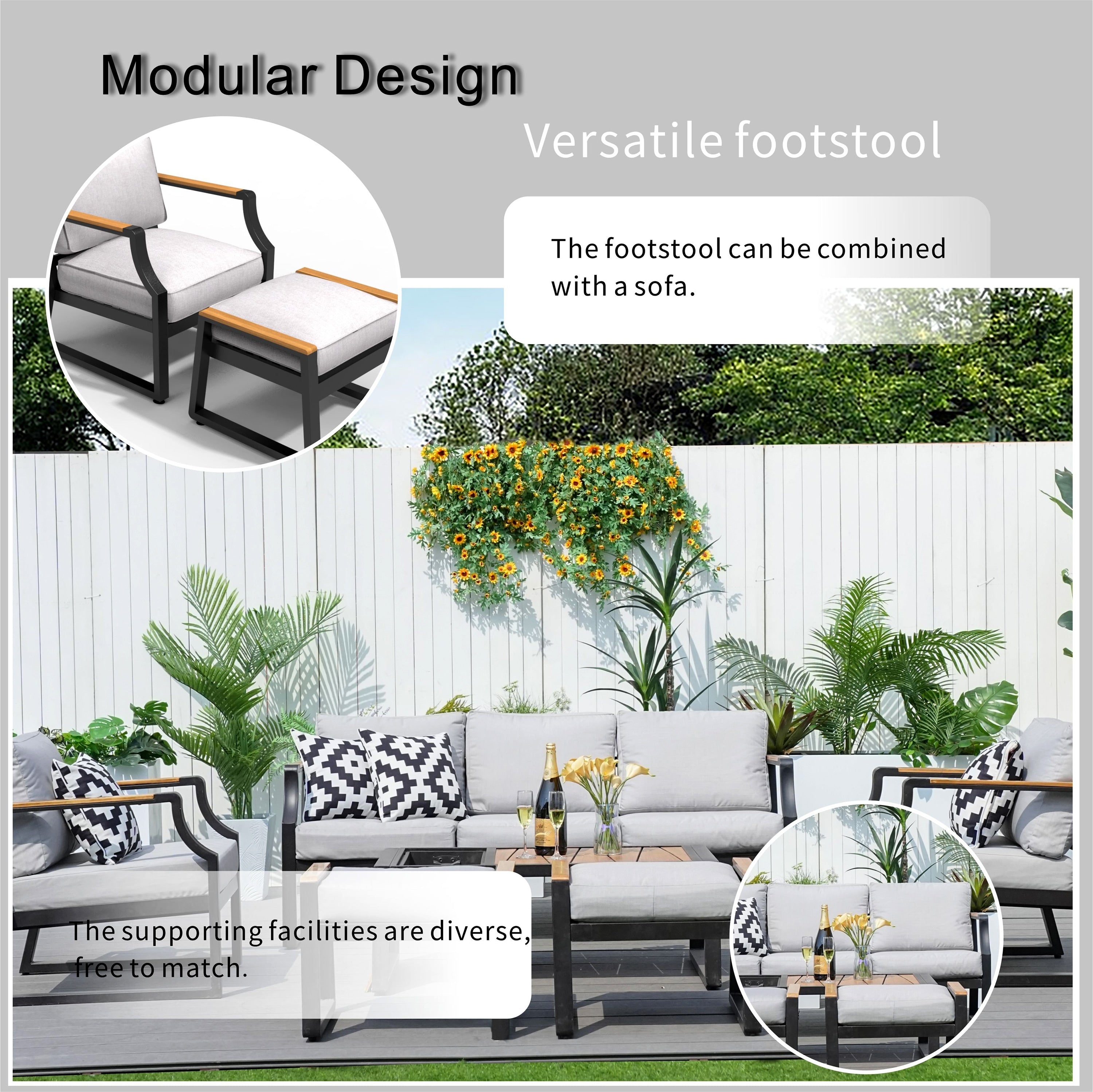 Mella 7 -Piece 2 Patio Sofa Conversation Set with Gray Cushions