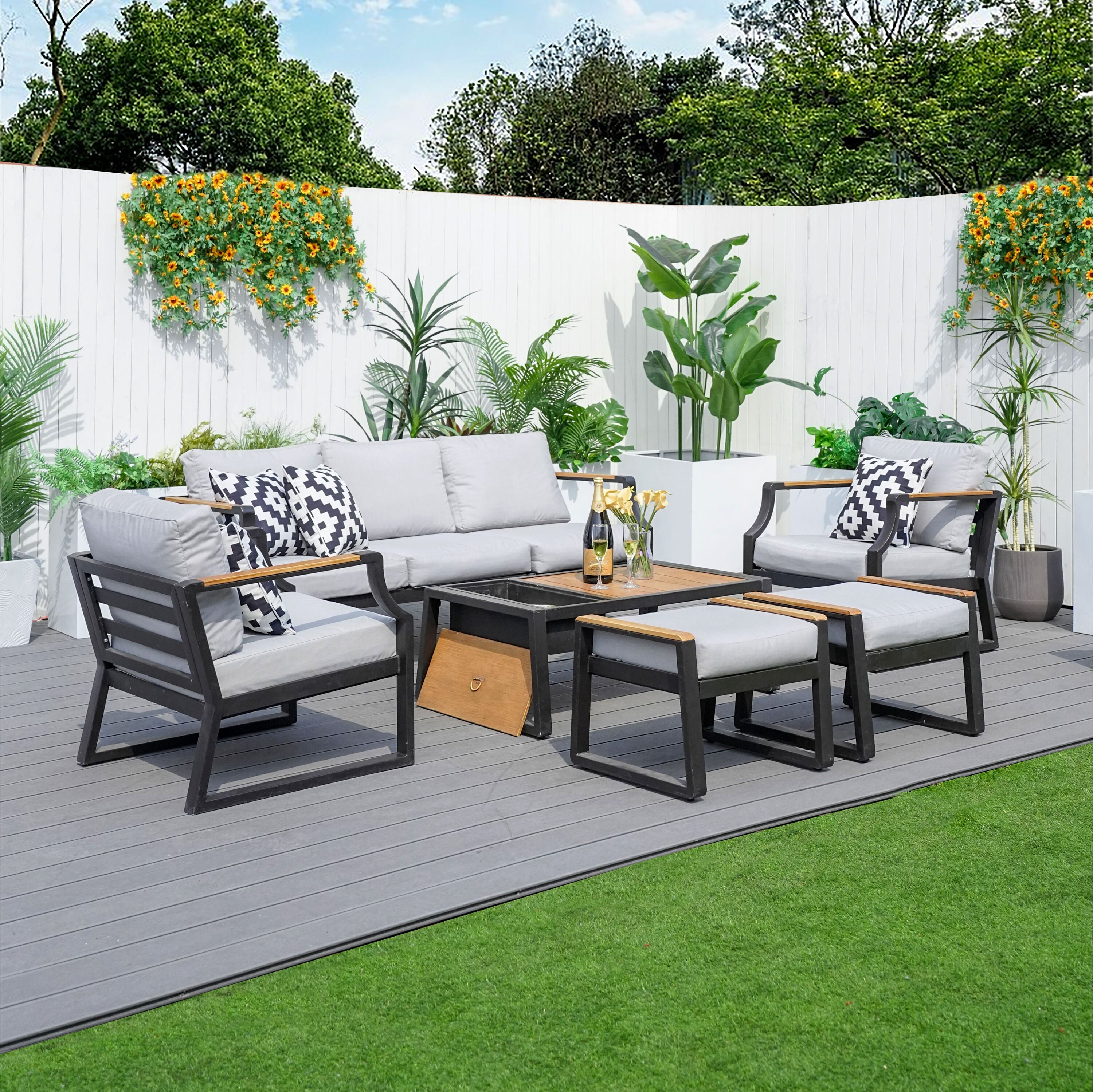 Mella 7 -Piece 2 Patio Sofa Conversation Set with Gray Cushions