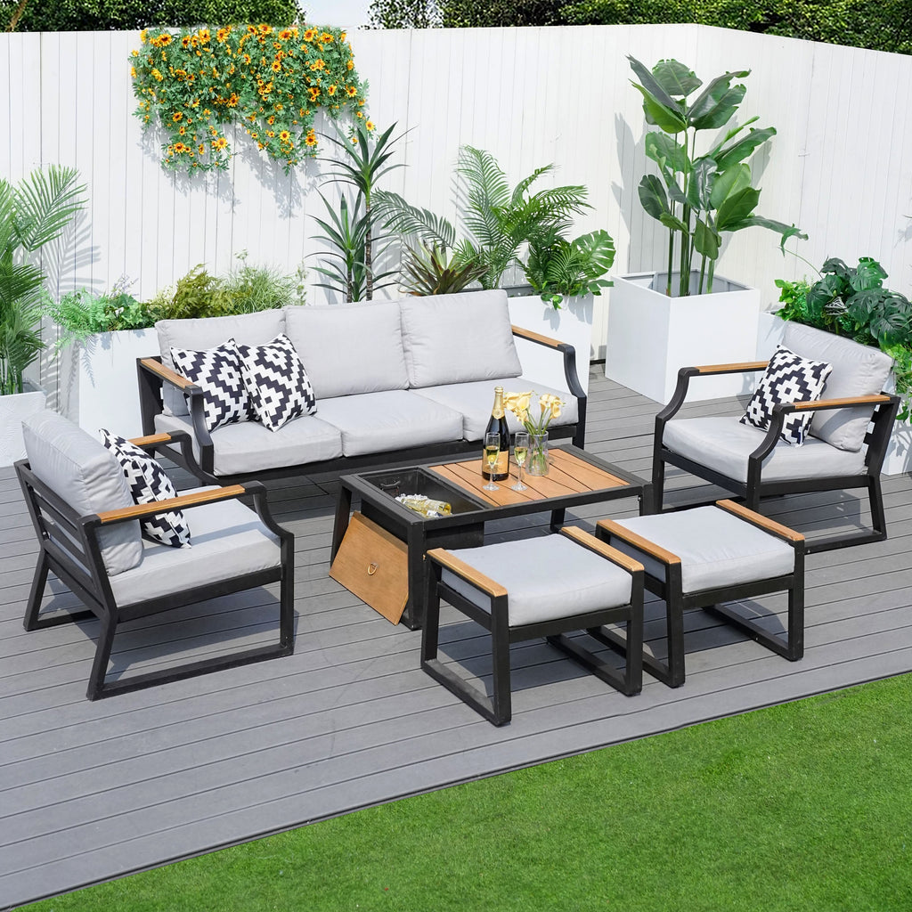 Mella 7 -Piece 2 Patio Sofa Conversation Set with Gray Cushions
