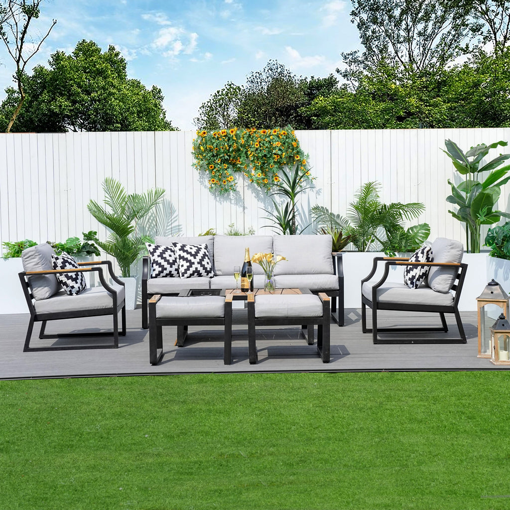 Mella 7 -Piece 2 Patio Sofa Conversation Set with Gray Cushions