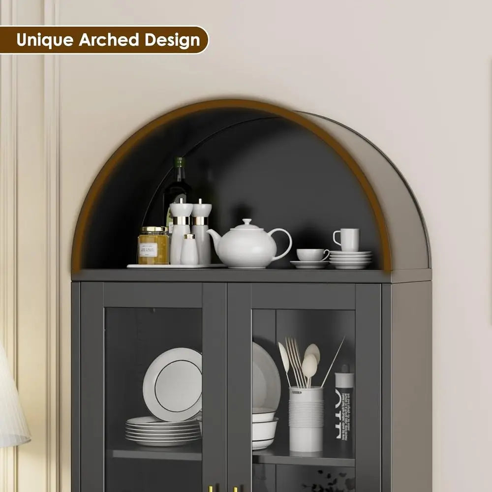 72.8 Black Tall Glass Display Cabinet with 2 Adjustable Shelves and Lock for Home Storage