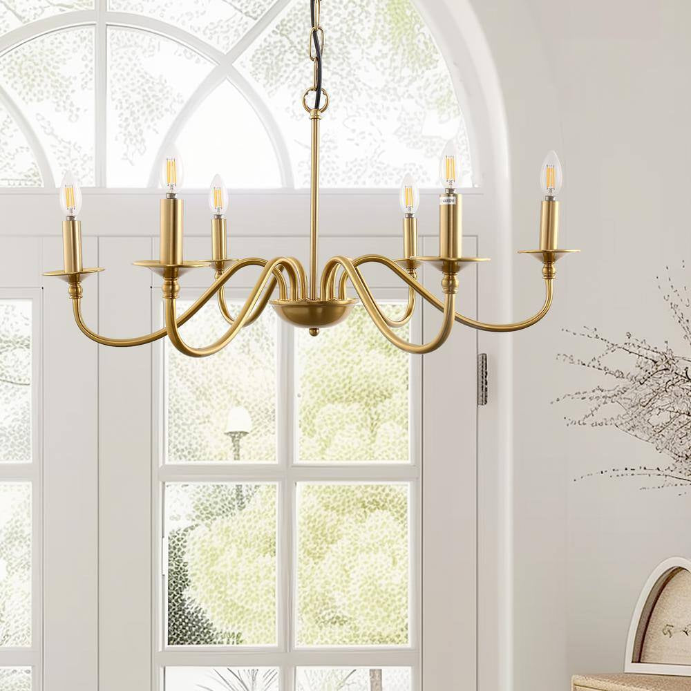 6-Light Gold Candle Rustic Industrial Iron Chandeliers for Dining Room Living Room