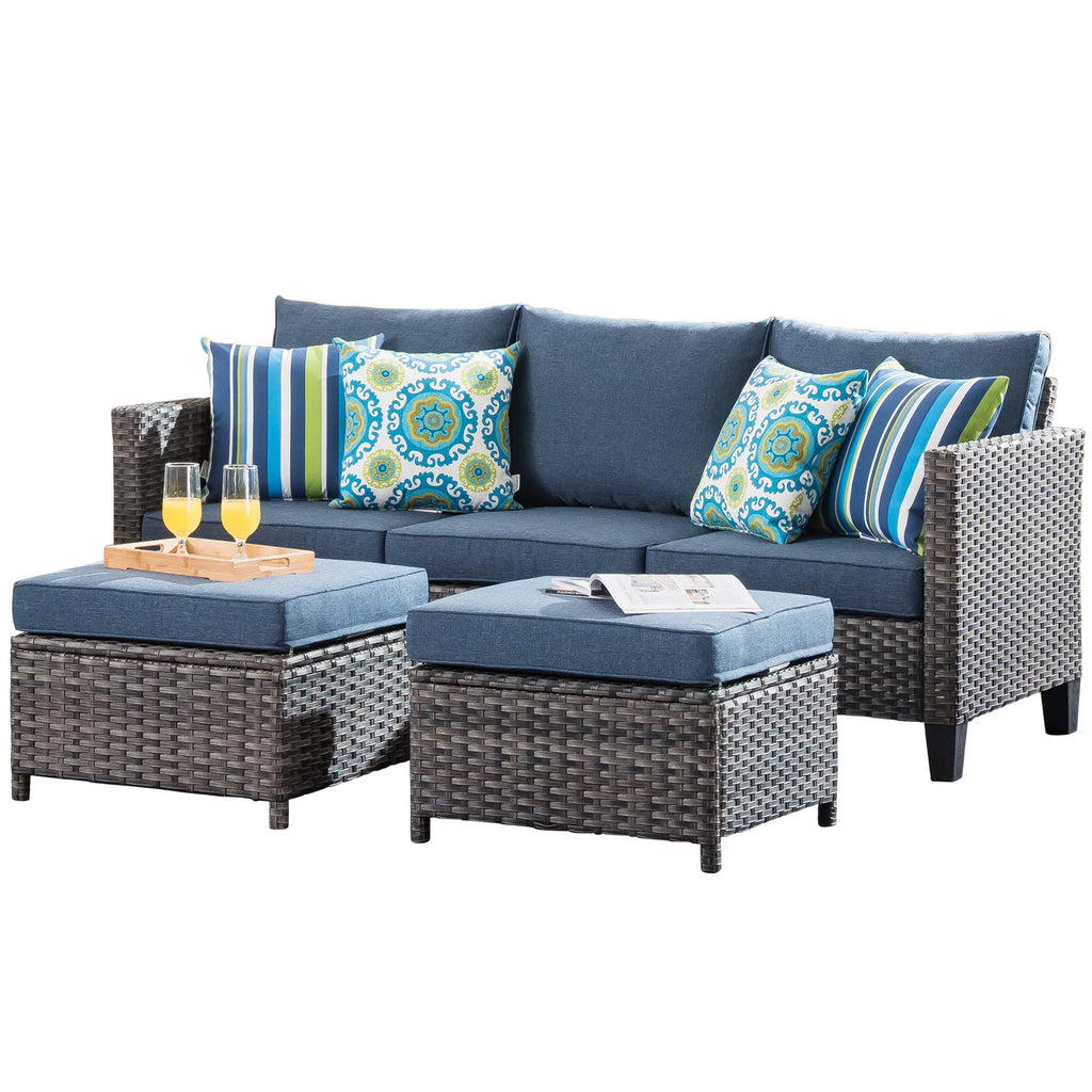 New Vultros Rattan Outdoor Sofa with Light Gray Cushions and Iron Frame
