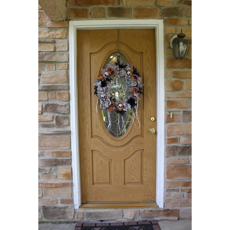 22-In. Gothic Skull Wreath with Multicolor Flowers, Indoor or Covered Outdoor