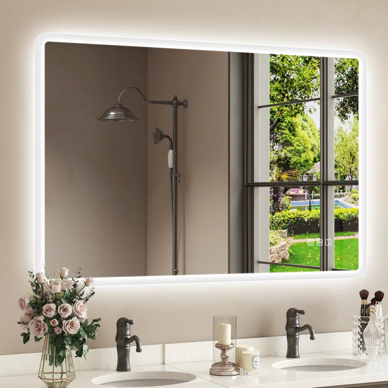 Wall-Mounted Mirror with Lights – Frameless, Infinite Dimming, Anti-Fog, 3 Light Modes, Built-In Bluetooth