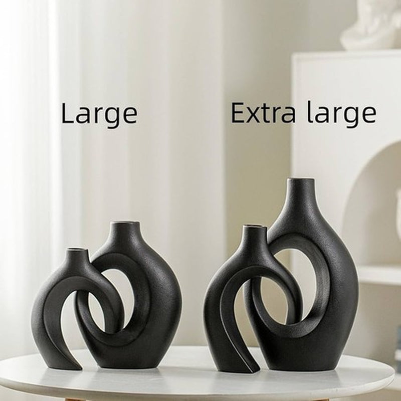 (VYD)XL Black Ceramic Vase Sets of 2 for Modern Home Decor, Eclectic Entryway