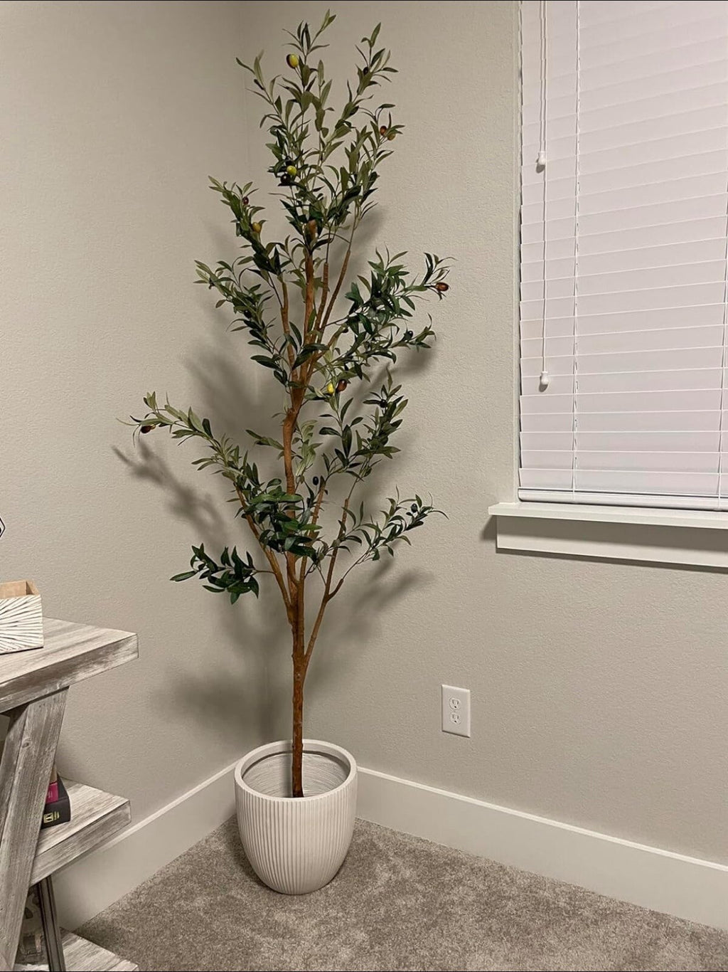7’ Olive Minimalist Artificial Tree with Natural Trunk Home Decor. Retail $149
