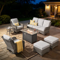 7 -Piece Wicker Patio Sofa Conversation Set with Gray Cushions