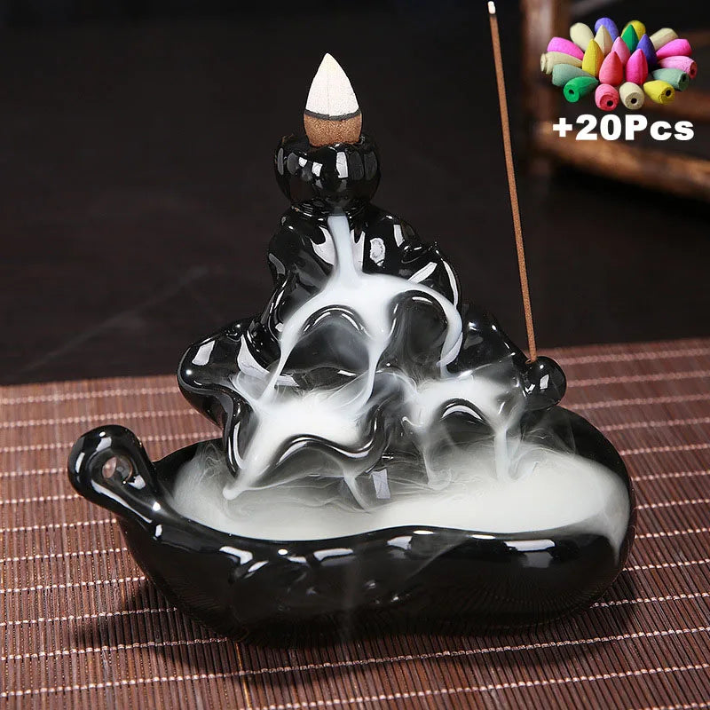 Free 20Pcs Incense Cones Creative Home Decor Backflow Stick Incense Burner Ceramic Censer Home Decoration Use in Home Teahouse