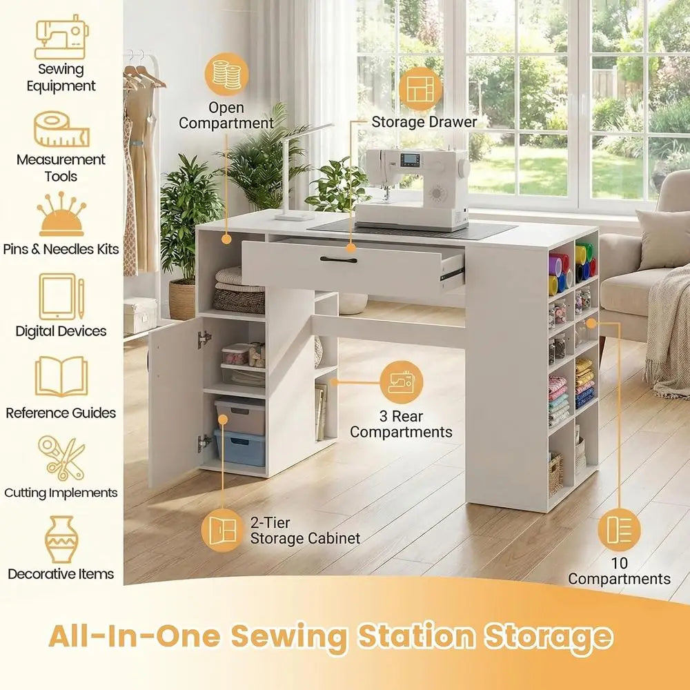 Adjustable Height Sewing Desk with Storage Cubes and Counter Height Writing Station for Home Office