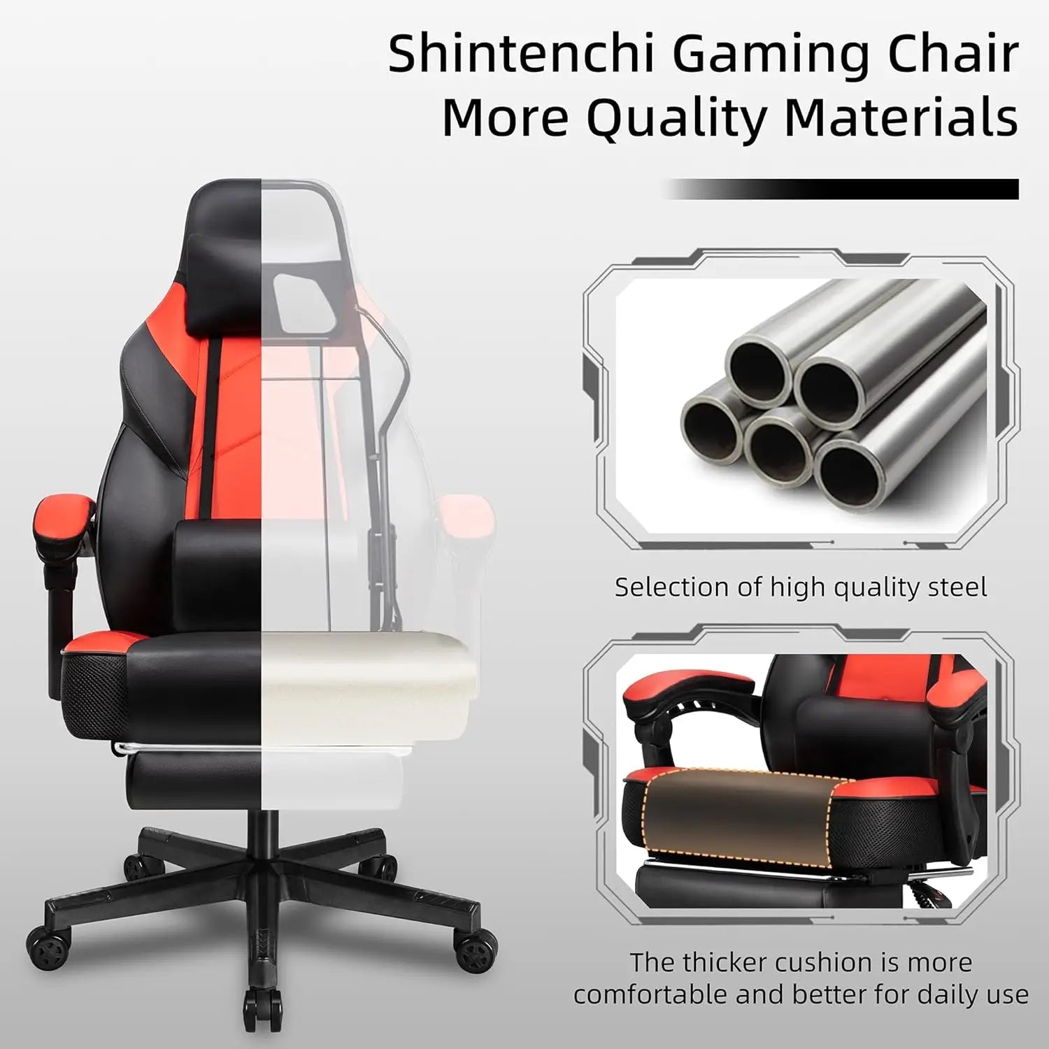 Gaming Chair with Footrest, Massage Lumbar Support, Ergonomic Design for Home Office and Racing