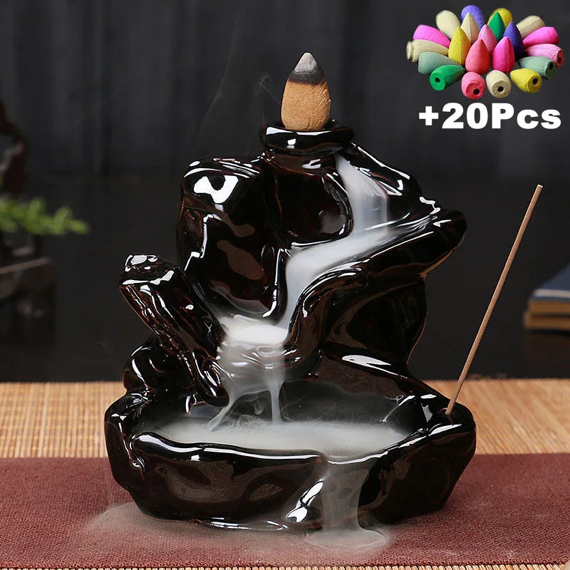 Free 20Pcs Incense Cones Creative Home Decor Backflow Stick Incense Burner Ceramic Censer Home Decoration Use in Home Teahouse