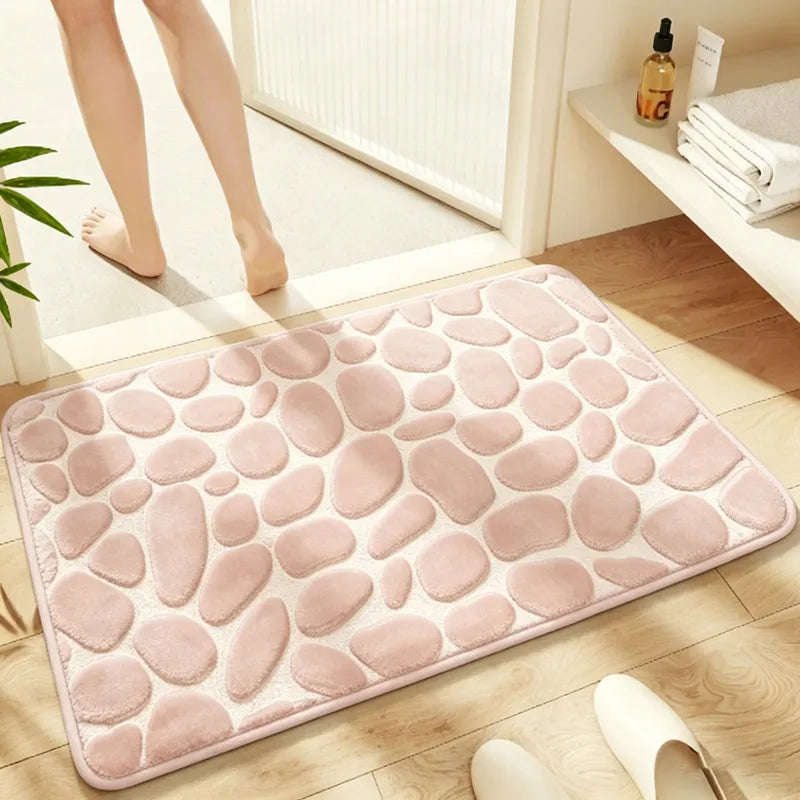 1 Pack Flannel Bathroom Rug, Pebble Embossed, Super Absorbent Non-Slip Soft Mat for Shower, Bathtub & Home Decor