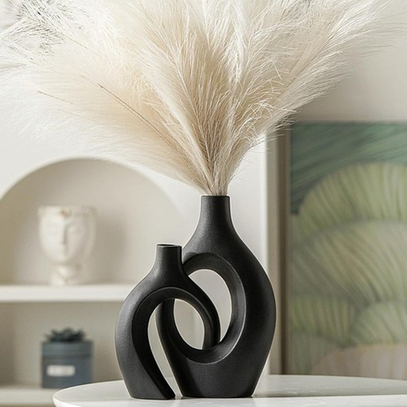 (VYD)XL Black Ceramic Vase Sets of 2 for Modern Home Decor, Eclectic Entryway