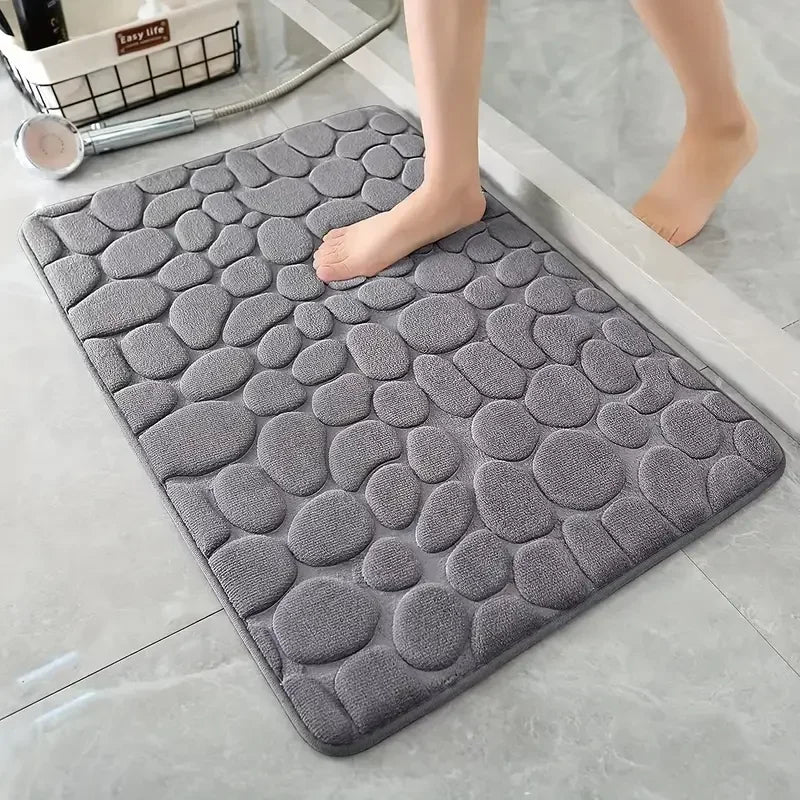 1 Pack Flannel Bathroom Rug, Pebble Embossed, Super Absorbent Non-Slip Soft Mat for Shower, Bathtub & Home Decor