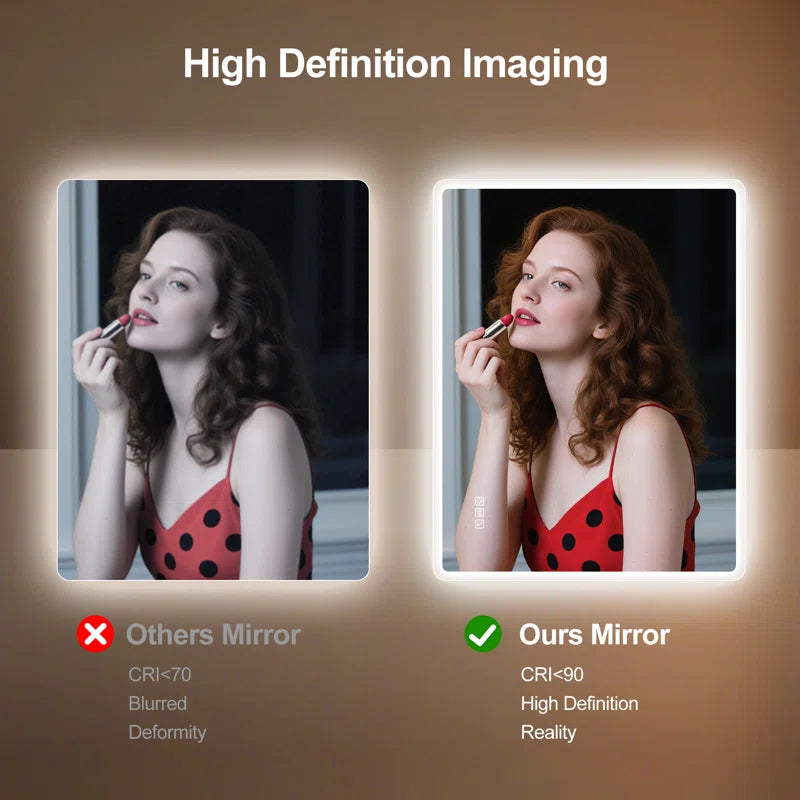 Wall-Mounted Mirror with Lights – Frameless, Infinite Dimming, Anti-Fog, 3 Light Modes, Built-In Bluetooth