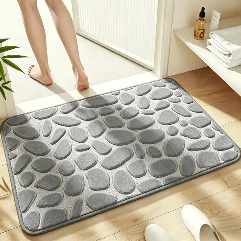 1 Pack Flannel Bathroom Rug, Pebble Embossed, Super Absorbent Non-Slip Soft Mat for Shower, Bathtub & Home Decor