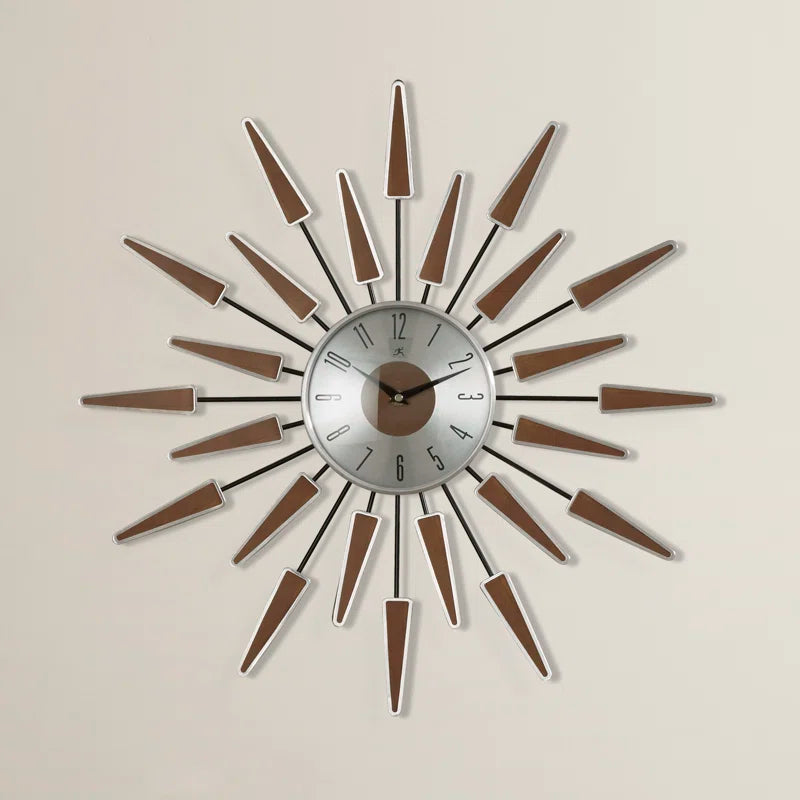Midcentury/Modern Starburst Metal Wall Clock 23 Inches - Walnut