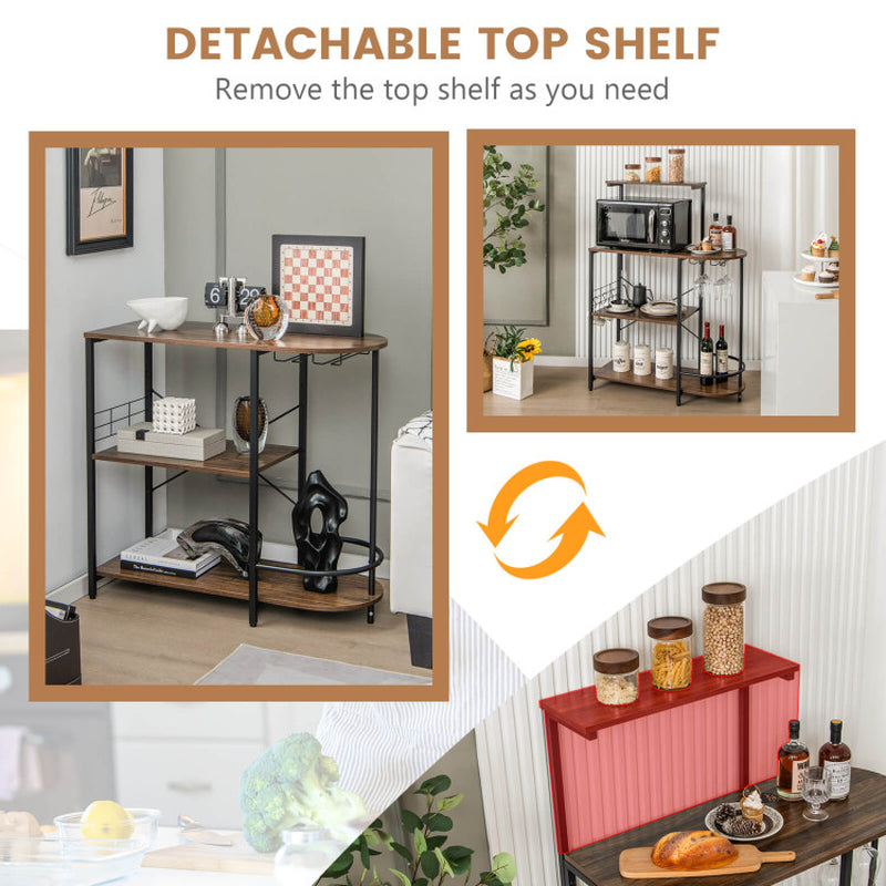 4-Tier Kitchen Bakers Rack with 6 S-Hooks and Stemware Racks