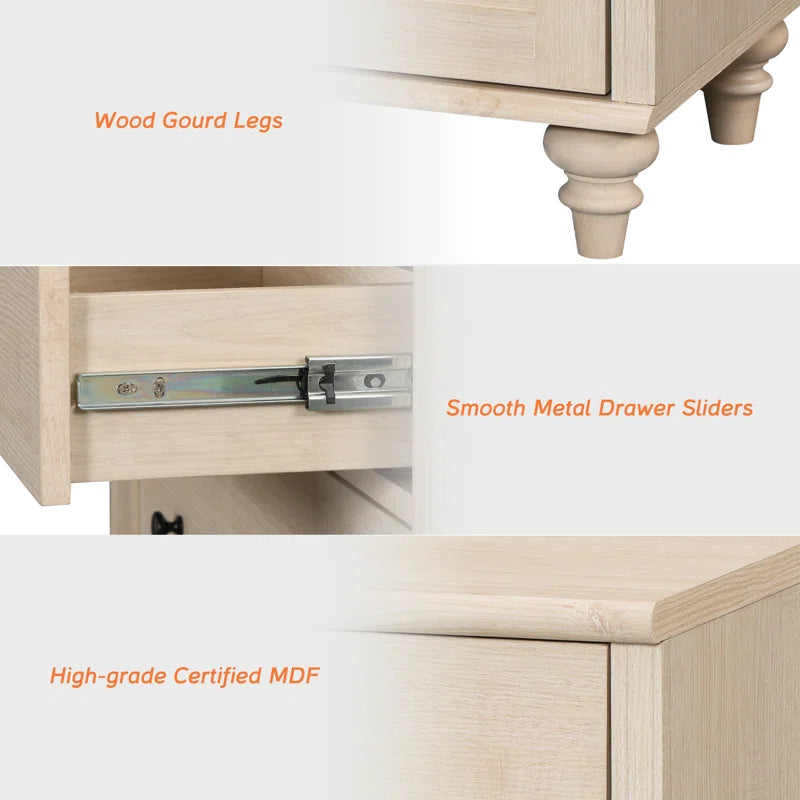 2 Piece Office Set, 56" Executive Desk & Set of 2 Bookcases with Drawers, Beige