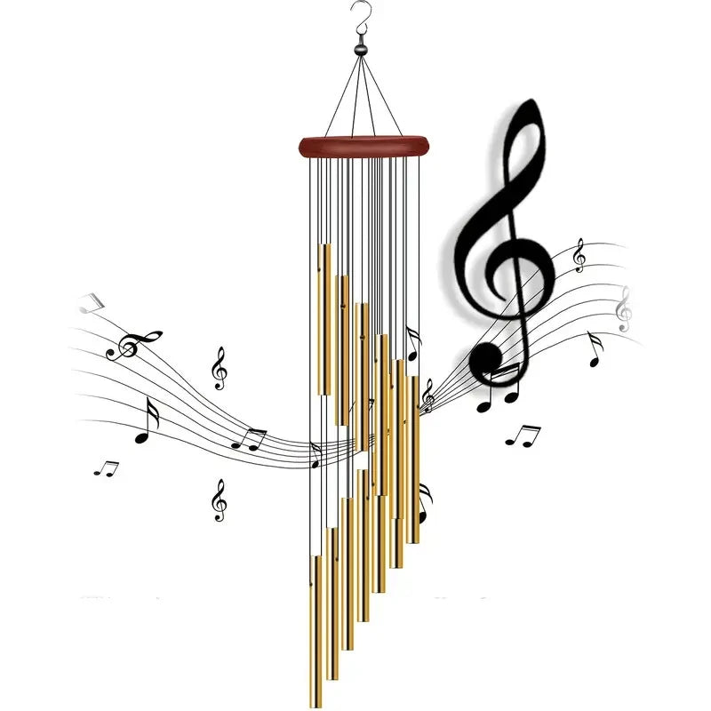 1Piece 12-Tube Aluminum Alloy Wind Chimes Set with Hook Gold/Silver Bells Outdoor Home Wedding Party Memorial Decoration Gifts