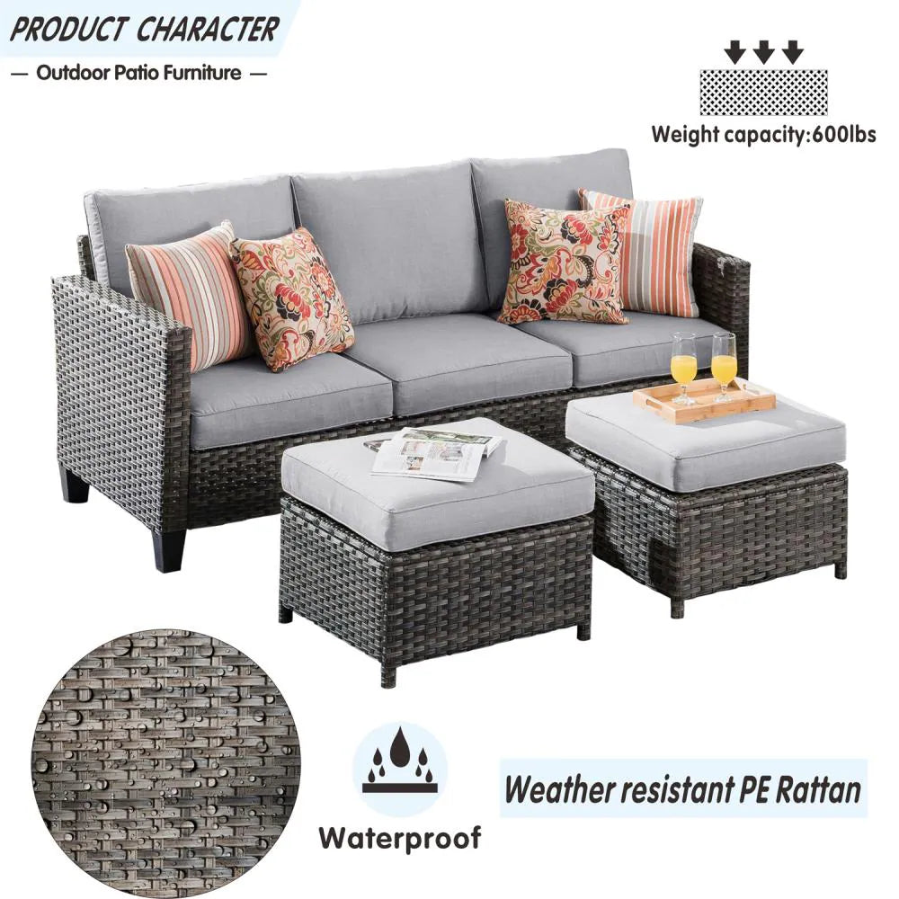 New Vultros Rattan Outdoor Sofa with Light Gray Cushions and Iron Frame