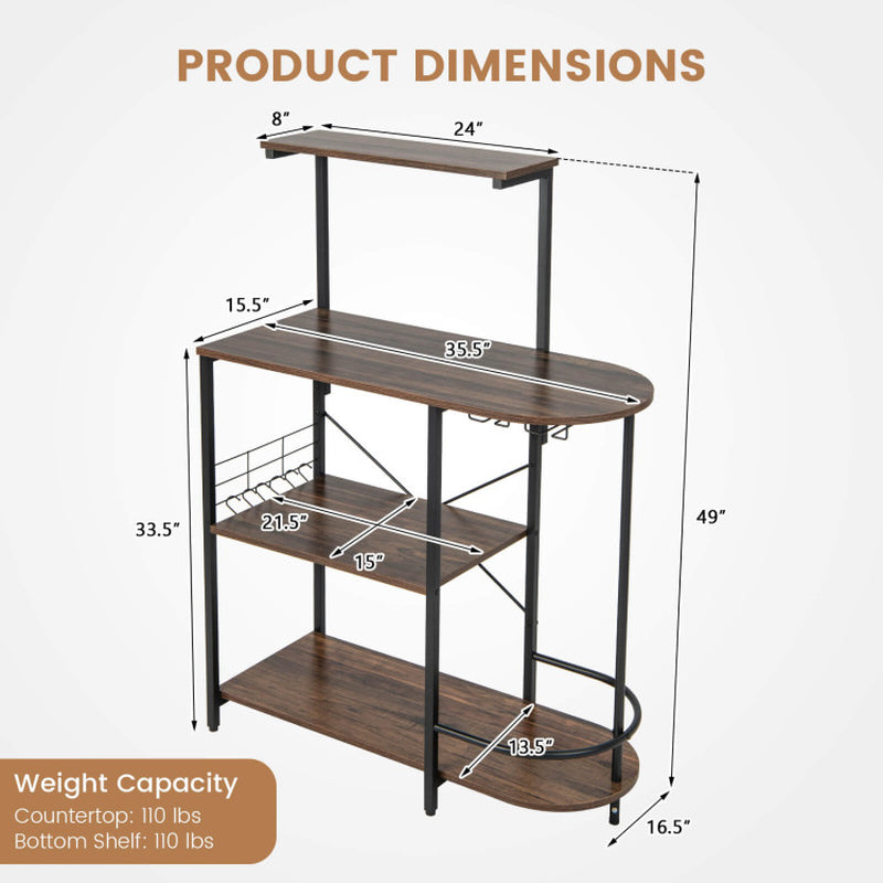 4-Tier Kitchen Bakers Rack with 6 S-Hooks and Stemware Racks