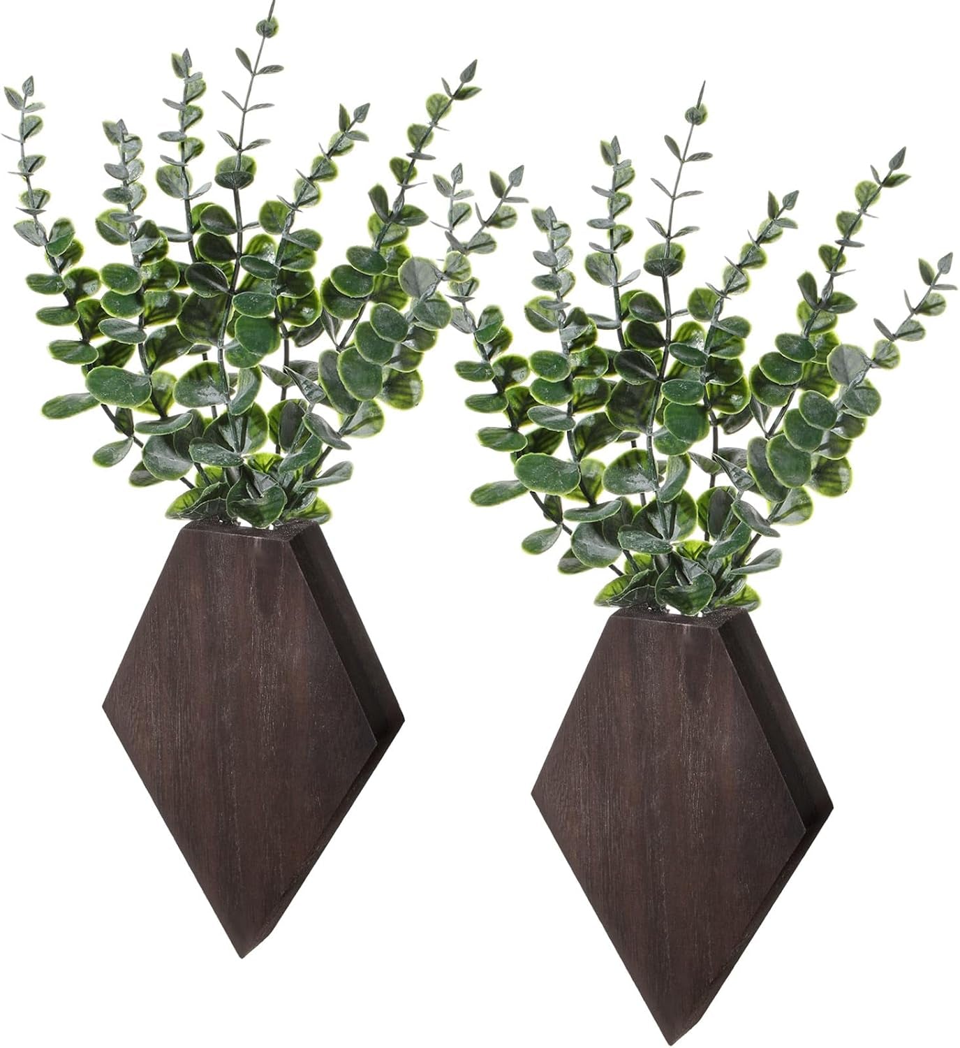 2 Pcs Wooden Wall Planter Decor Hanging Fake Plants Greenery Flowers Holder Vase Boxes for Wall Bohemian Farmhouse Room Kitchen Office Indoor Decoration(Brown,7.1 X 4.7 X 1.2 Inches)