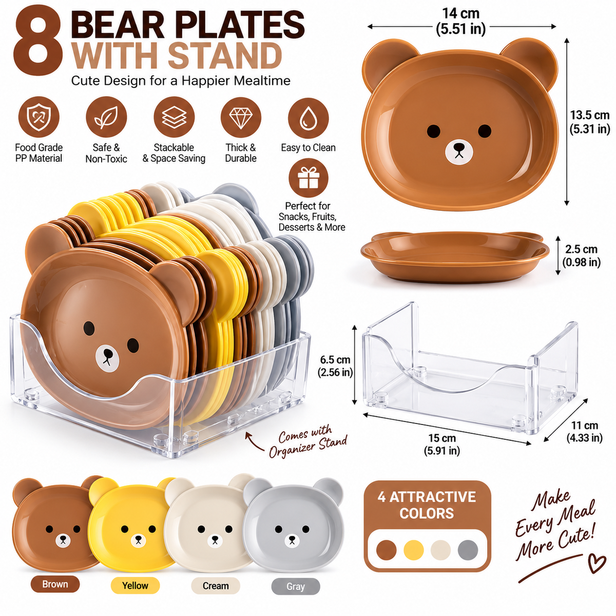 Creative Bear Snack & Fruit Dish Set – 8 Pcs Drop-Proof Tray