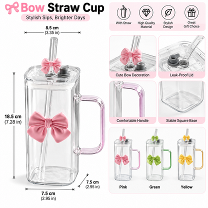 Cute Doodle Bow Glass Cup (350ml)– Coffee, Tea & Juice Mug