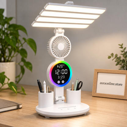 5-in-1 LED Fan Desk Lamp with Phone Holder - Rechargeable