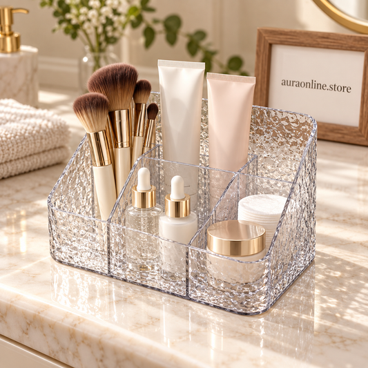 4-Compartment Acrylic Cosmetic Organizer – Transparent Storage Box