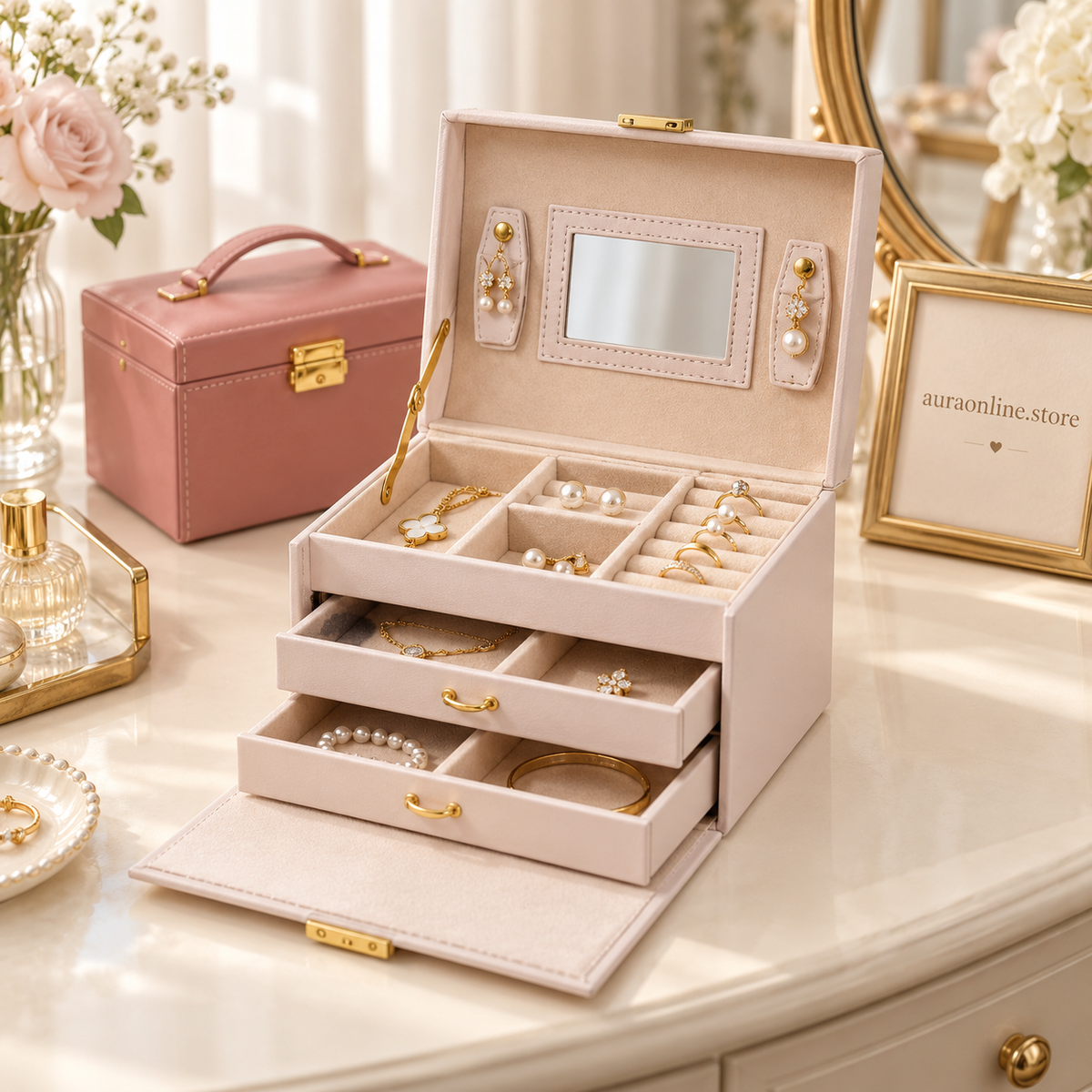 Mirror Jewellery Organizer with Drawers for Dressing Table