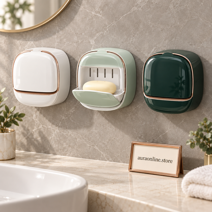 Luxury Wall Mounted Soap Box with Lid – Waterproof ABS Bathroom Holder