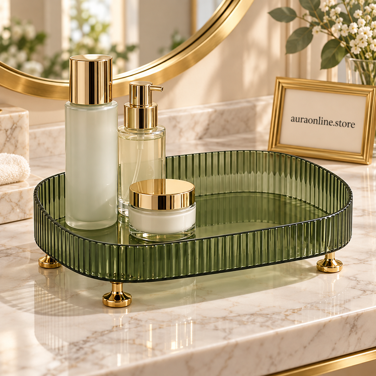 Luxury Acrylic Ripple Storage Tray with Gold Stands