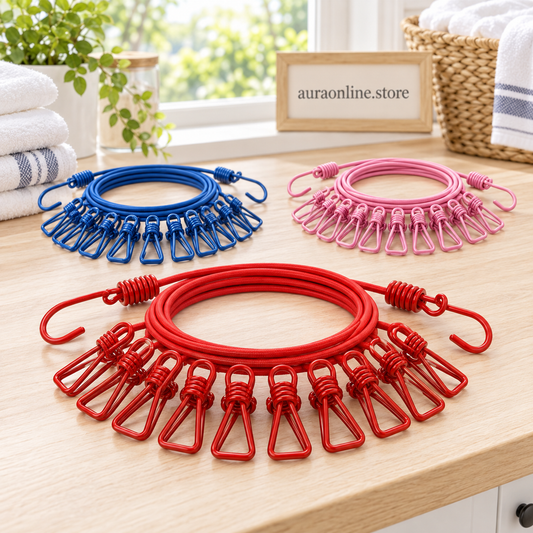 12 Clip Elastic Clothesline for Efficient Drying and Organization