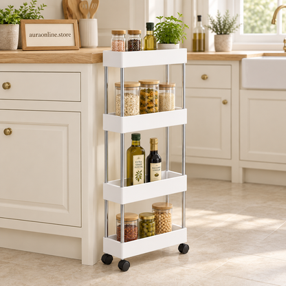 4-Tier Slim Rolling Storage Trolley – Space-Saving Organizer Rack