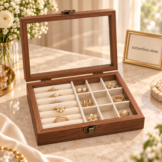 Wooden Jewelry Box with Compartment Tray