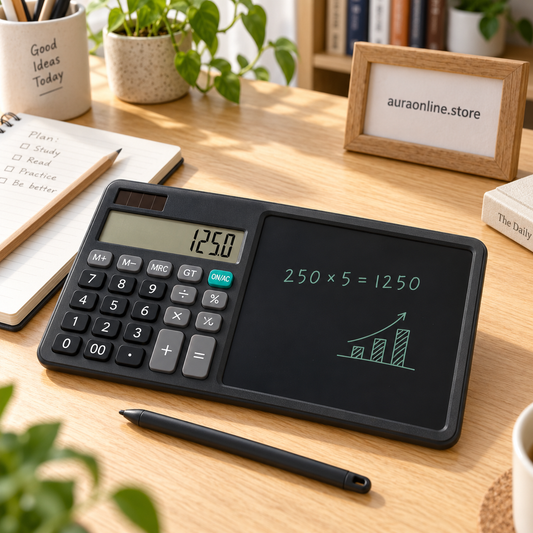 12-Digit LCD Desktop Calculator with Integrated Writing Tablet