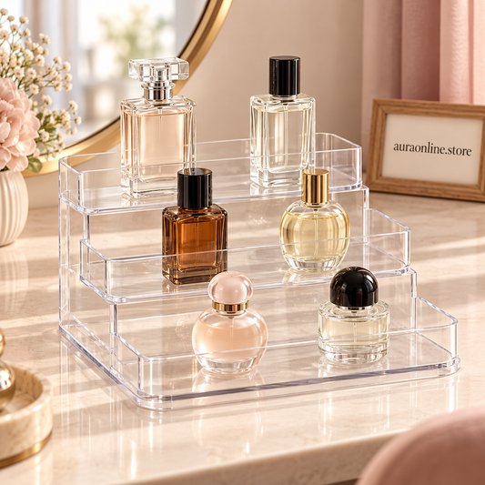 3-Tier Desktop Perfume Organizer & Tray – Luxury Cosmetic Storage Rack