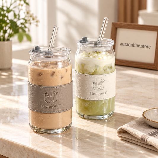 Aesthetic 550ml Color Glass Sipper with Straw