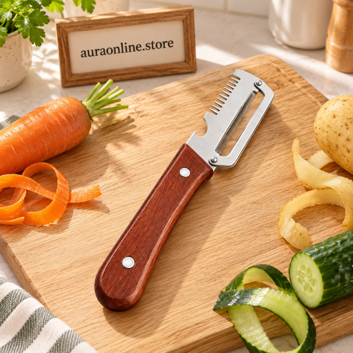 3-in-1 Vegetable Peeler Set | With Wooden Handle & Steel Blade