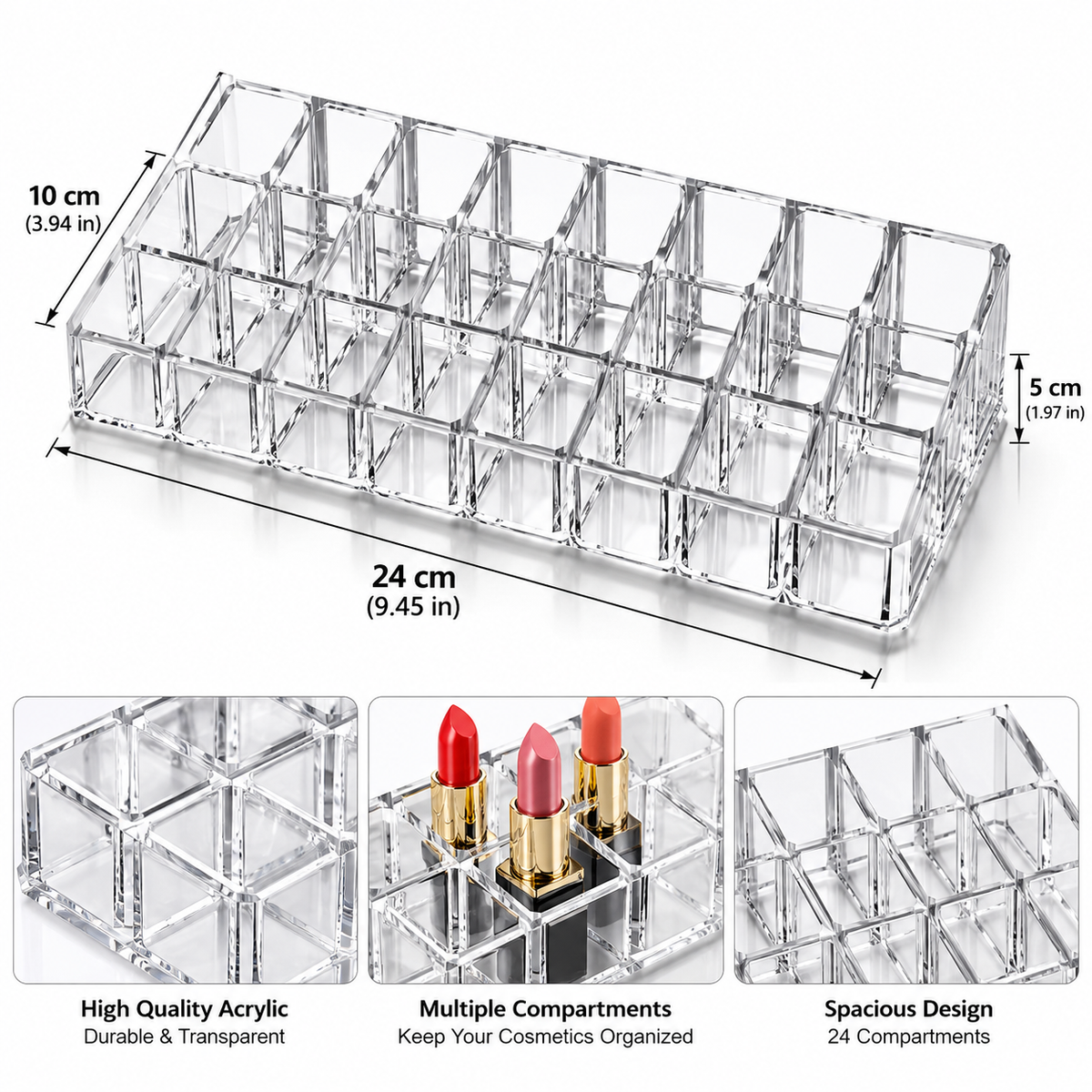 24 Slot Lipstick Holder – Acrylic Makeup Organizer