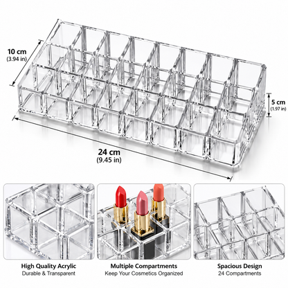 24 Slot Lipstick Holder – Acrylic Makeup Organizer