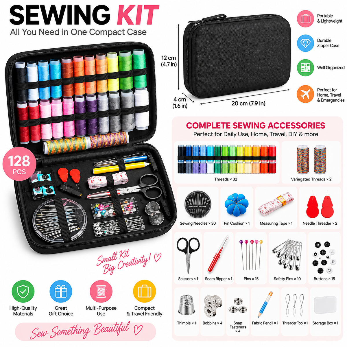 98 Pcs Sewing Kit Essentials - Complete Household Sewing Kit for Crafts and Repairs